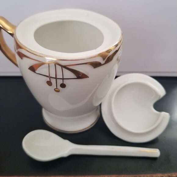 Antique C.S. Prussia Porcelain Jam Mustard Condiment Pot w/Spoon Lid Jar - Picture 5 of 12